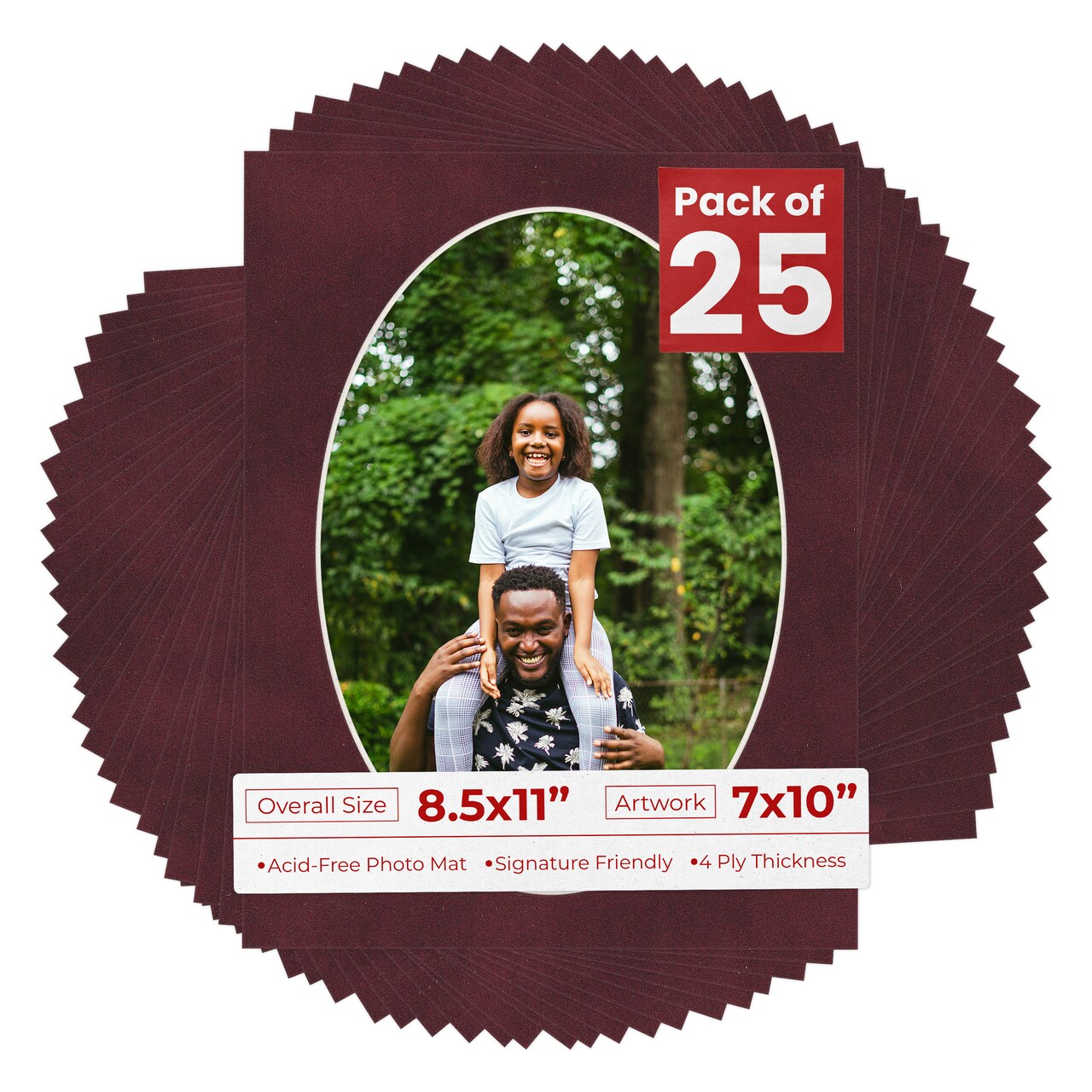 Dark Red Suede Mat Board for 8.5x11 Frames - Oval Opening for 7x10 Photos
